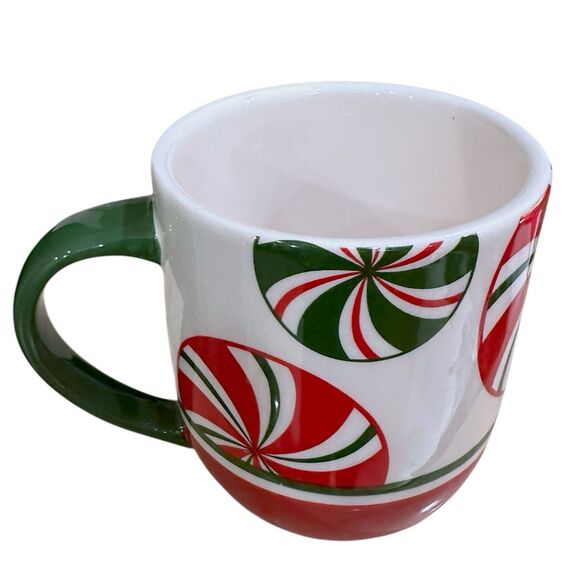 Set of 2 Vintage Pier 1 Hand Painted Red White Green 'CANDY CANE' Coffee Tea Mug - Picture 13 of 16